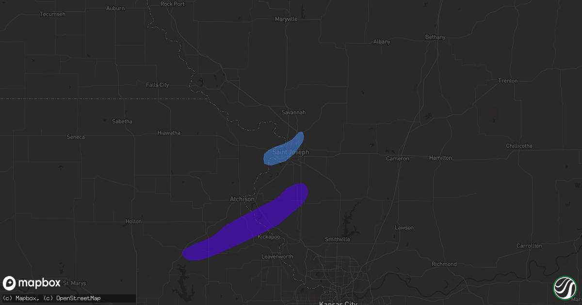 Hail map in Saint Joseph, MO on April 23, 2022