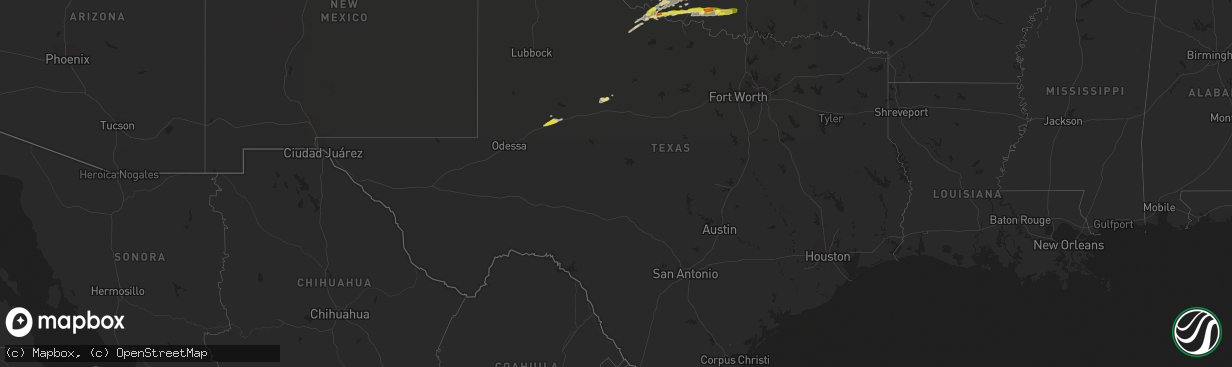 Hail map in Texas on April 23, 2022