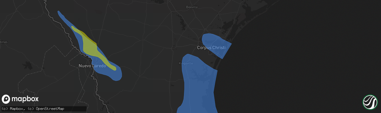 Hail map in Bishop, TX on April 23, 2023