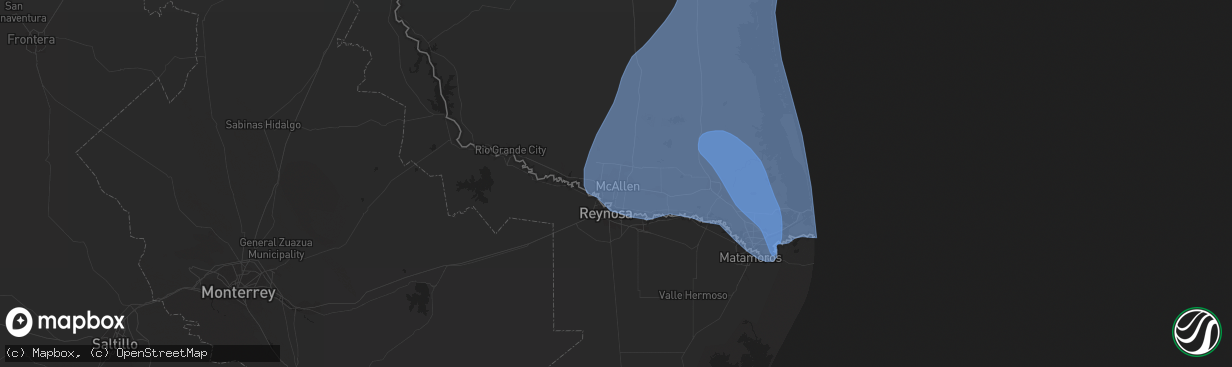 Hail map in Mcallen, TX on April 23, 2023
