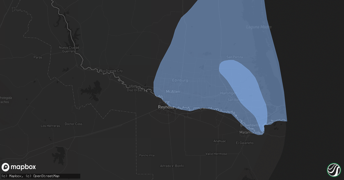 Hail map in Mcallen, TX on April 23, 2023