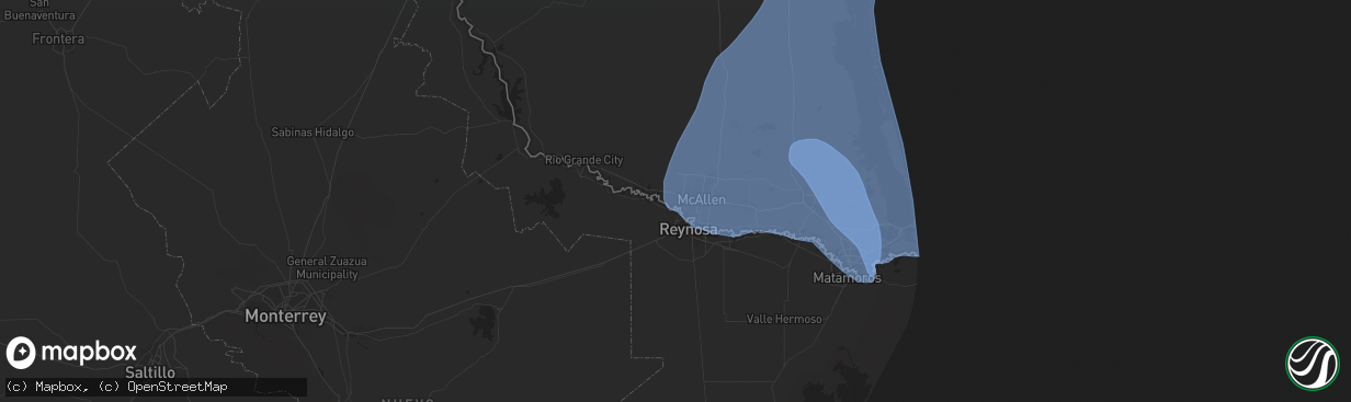 Hail map in Mission, TX on April 23, 2023