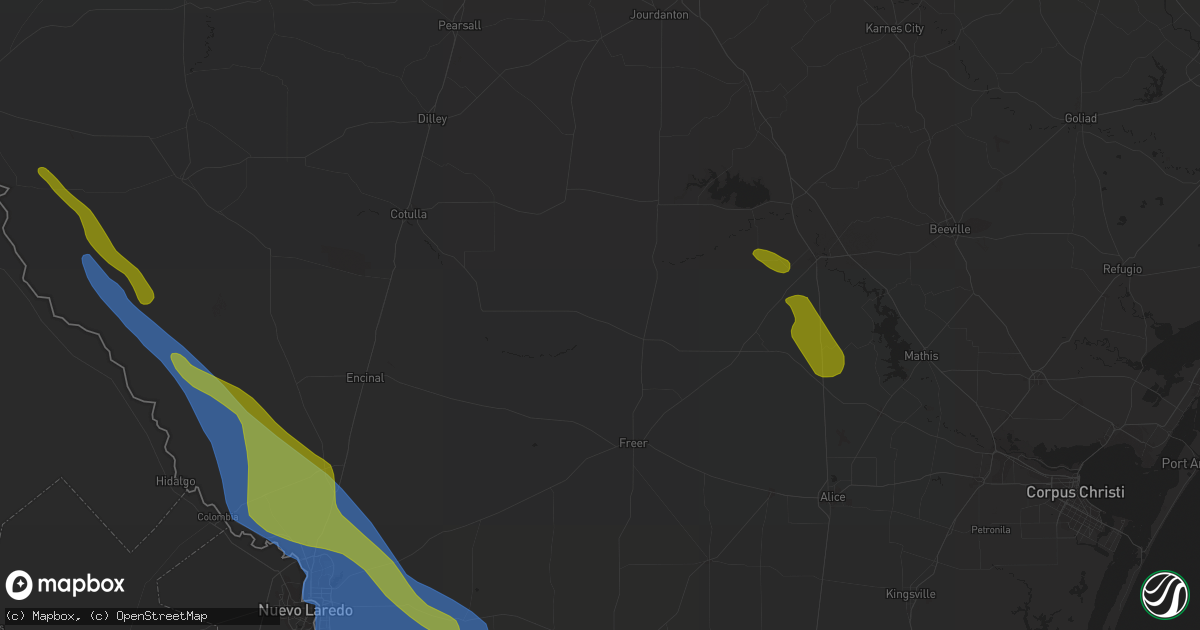 Hail map in Three Rivers, TX on April 23, 2023