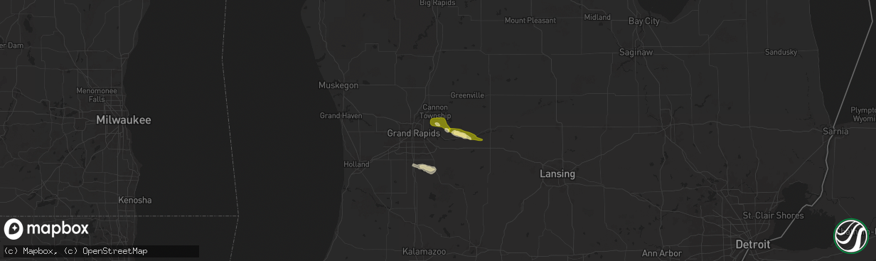 Hail map in Ada, MI on April 23, 2024