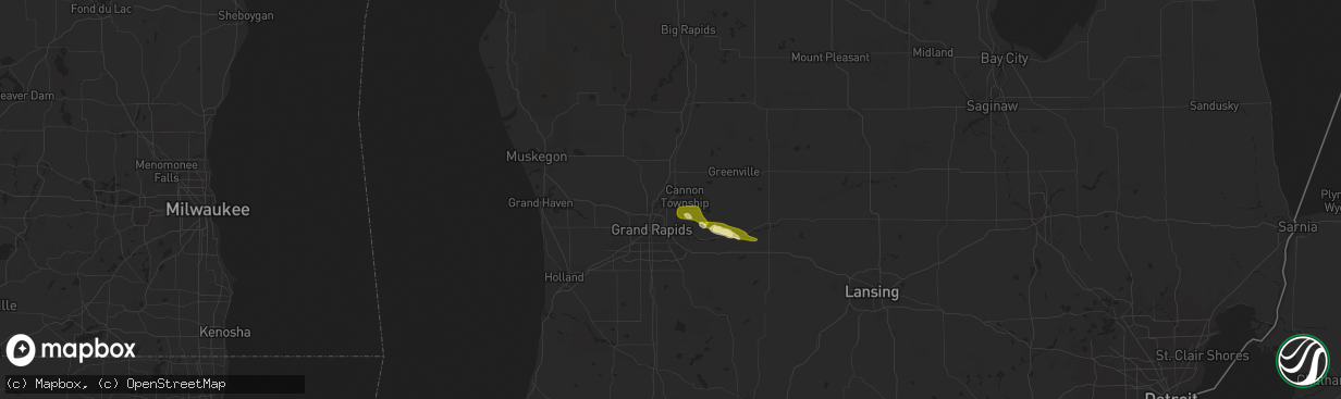 Hail map in Belmont, MI on April 23, 2024