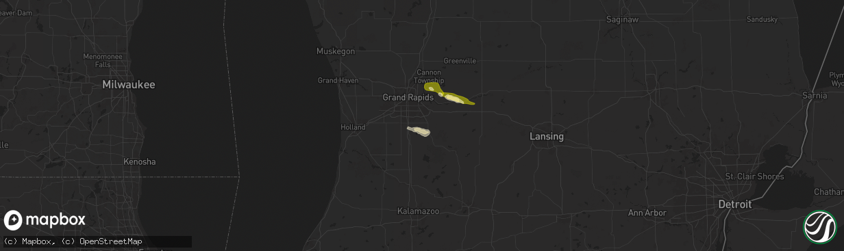 Hail map in Caledonia, MI on April 23, 2024