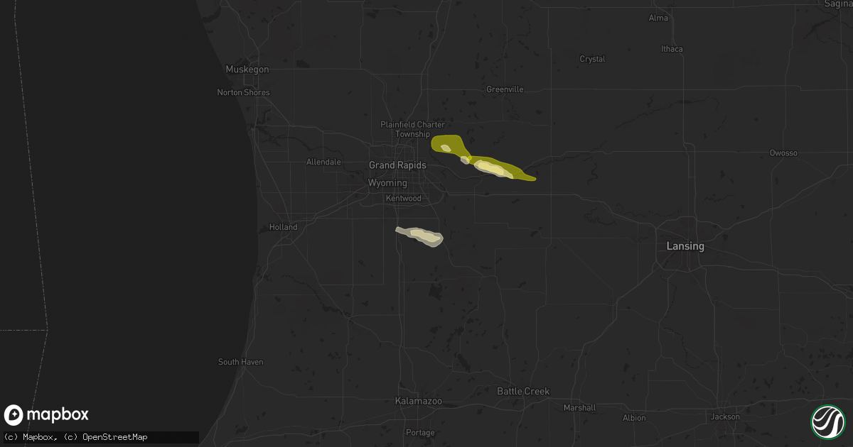 Hail map in Caledonia, MI on April 23, 2024