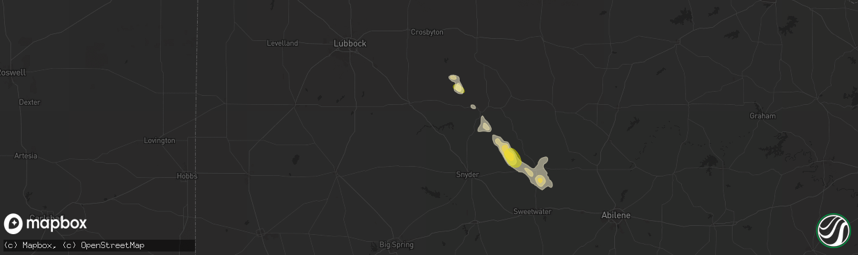 Hail map in Justiceburg, TX on April 23, 2024
