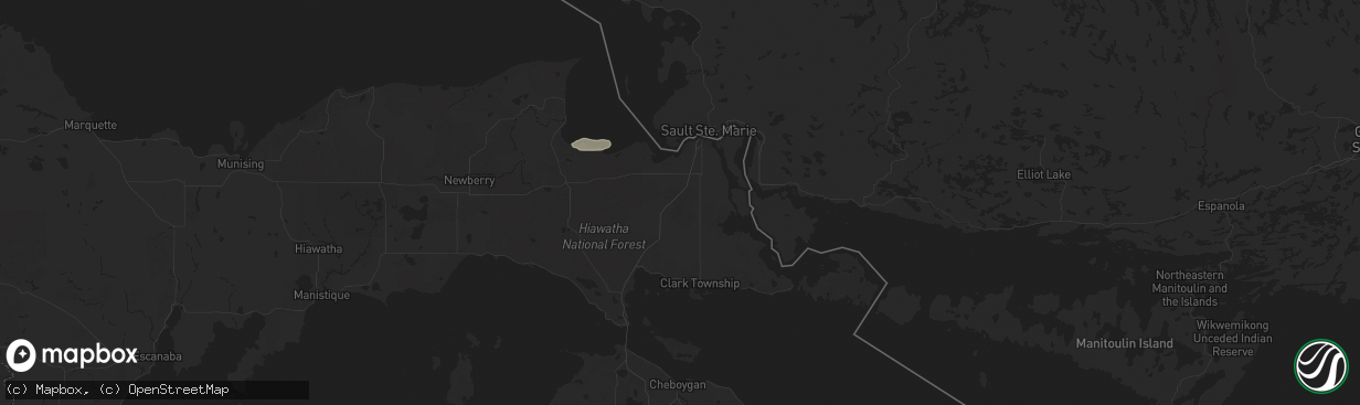 Hail map in Kinross, MI on April 23, 2024