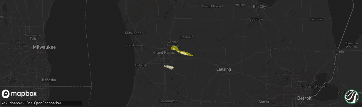 Hail map in Lowell, MI on April 23, 2024
