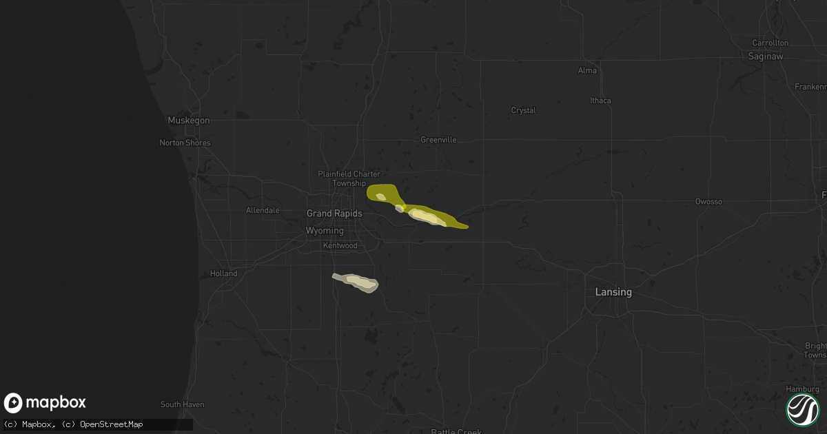 Hail map in Lowell, MI on April 23, 2024