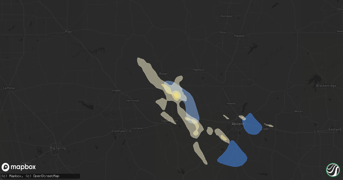 Hail map in Roby, TX on April 23, 2024