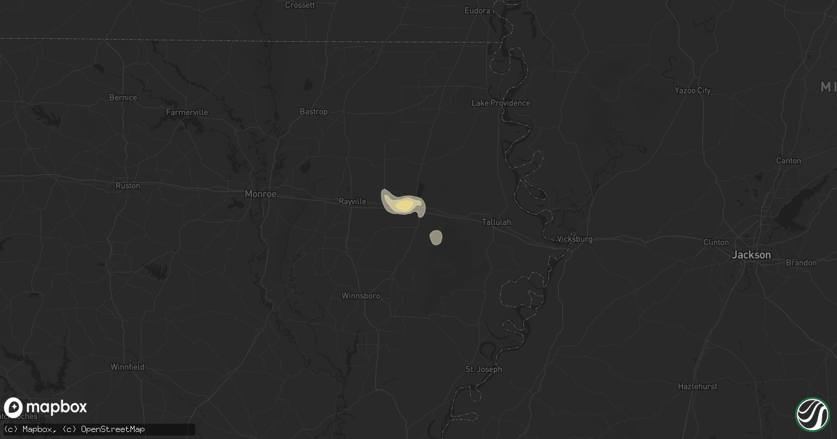 Hail map in Delhi, LA on April 23, 2025