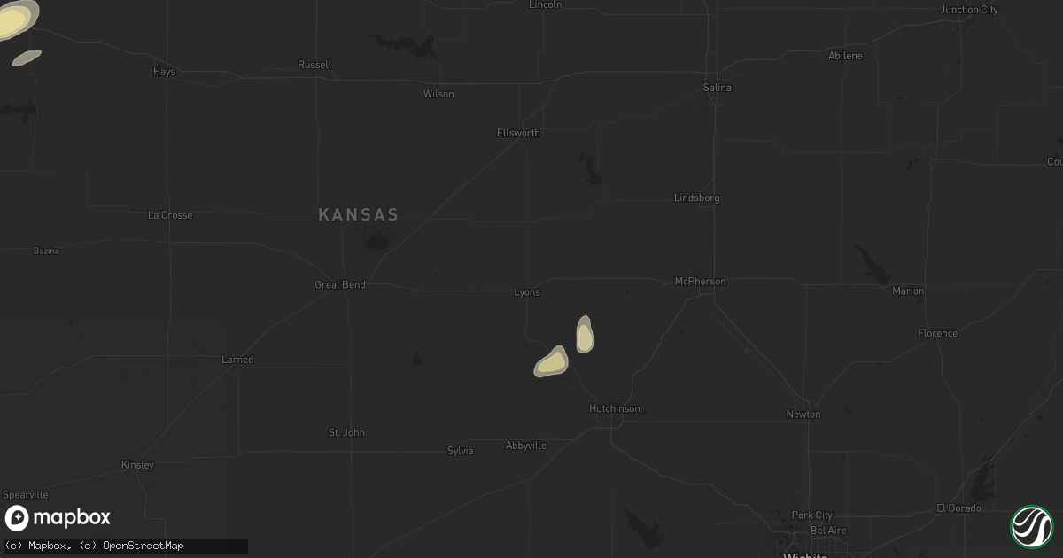 Hail map in Lyons, KS on April 23, 2025
