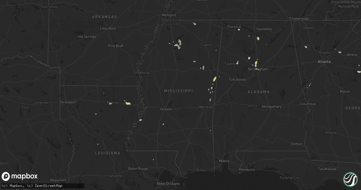 Hail map in Mississippi on April 23, 2025