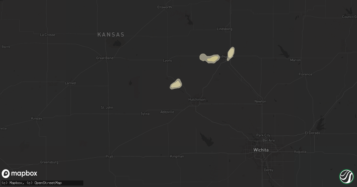 Hail map in Nickerson, KS on April 23, 2025