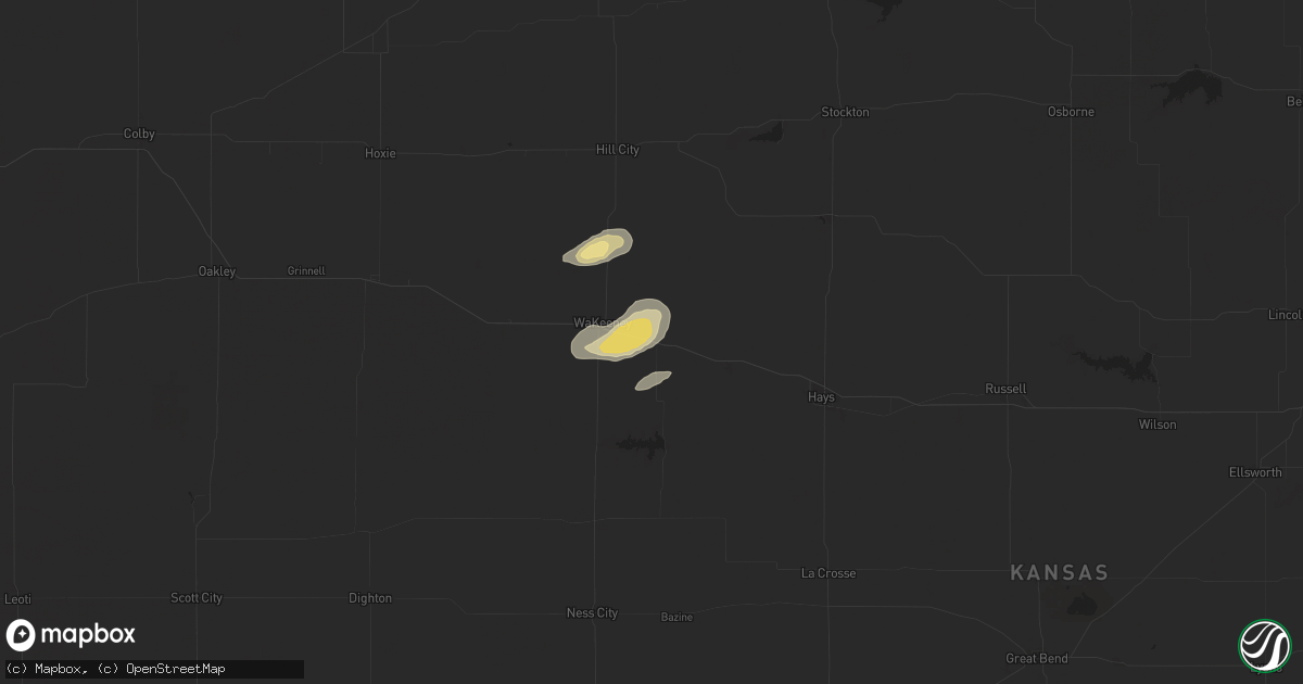 Hail map in Ogallah, KS on April 23, 2025