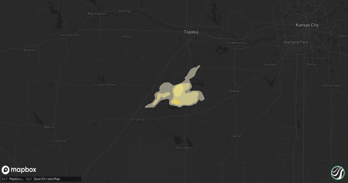Hail map in Osage City, KS on April 23, 2025