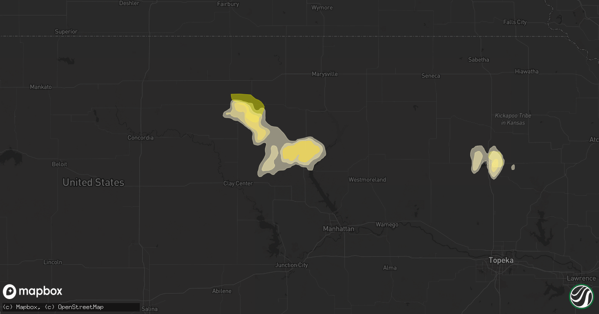 Hail map in Randolph, KS on April 23, 2025