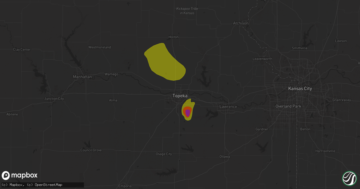 Hail map in Topeka, KS on April 23, 2025