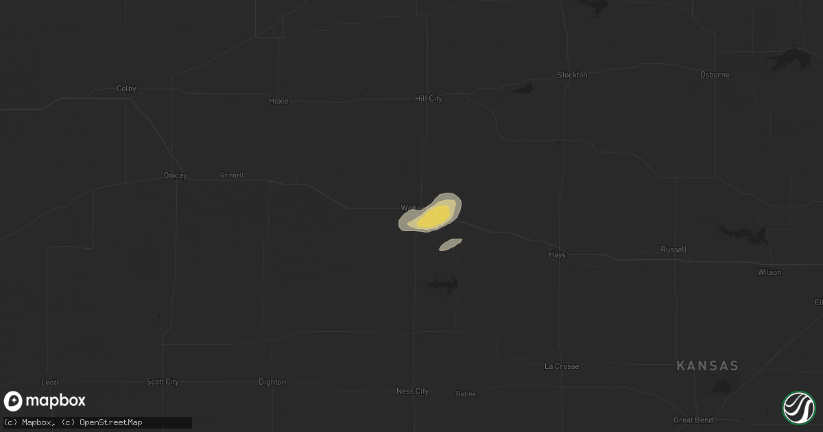 Hail map in Wakeeney, KS on April 23, 2025