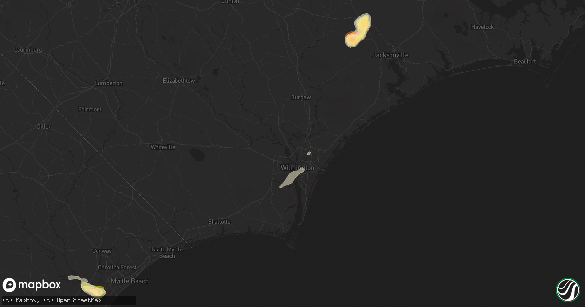 Hail map in Wilmington, NC on April 23, 2025