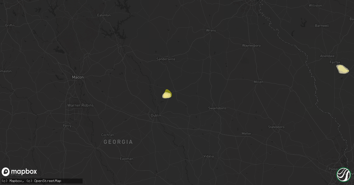 Hail map in Wrightsville, GA on April 23, 2025
