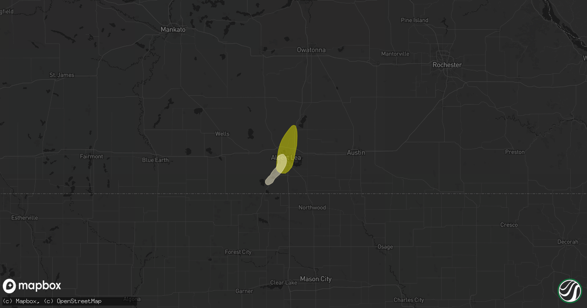 Hail map in Albert Lea, MN on April 23, 2026