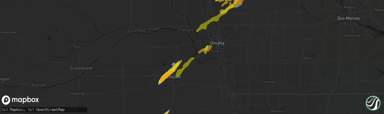 Hail map in Ashland, NE on April 23, 2026
