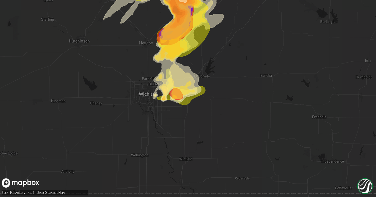 Hail map in Augusta, KS on April 23, 2026