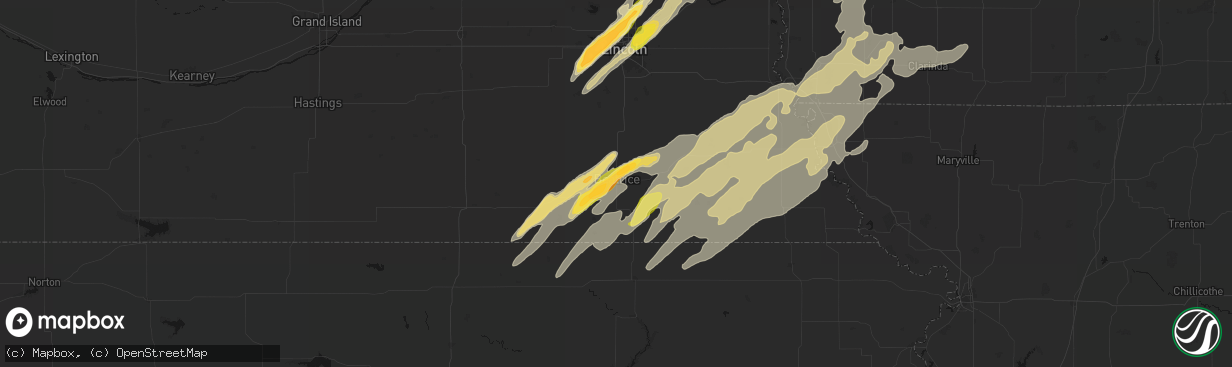 Hail map in Beatrice, NE on April 23, 2026