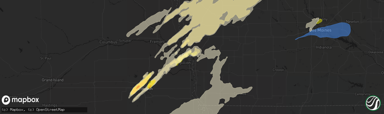 Hail map in Council Bluffs, IA on April 23, 2026