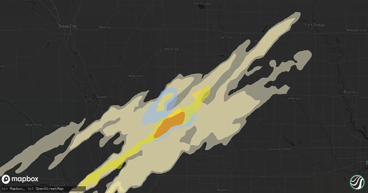 Hail map in Denison, IA on April 23, 2026