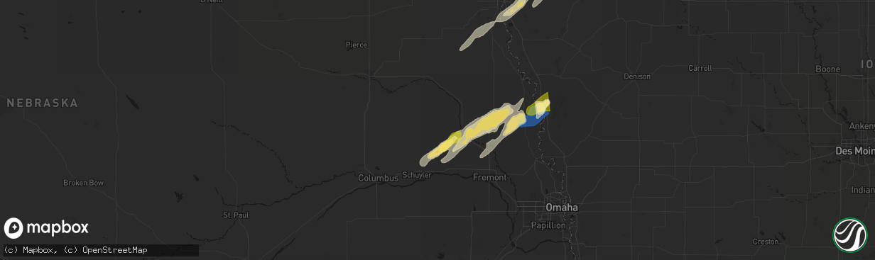 Hail map in Dodge, NE on April 23, 2026