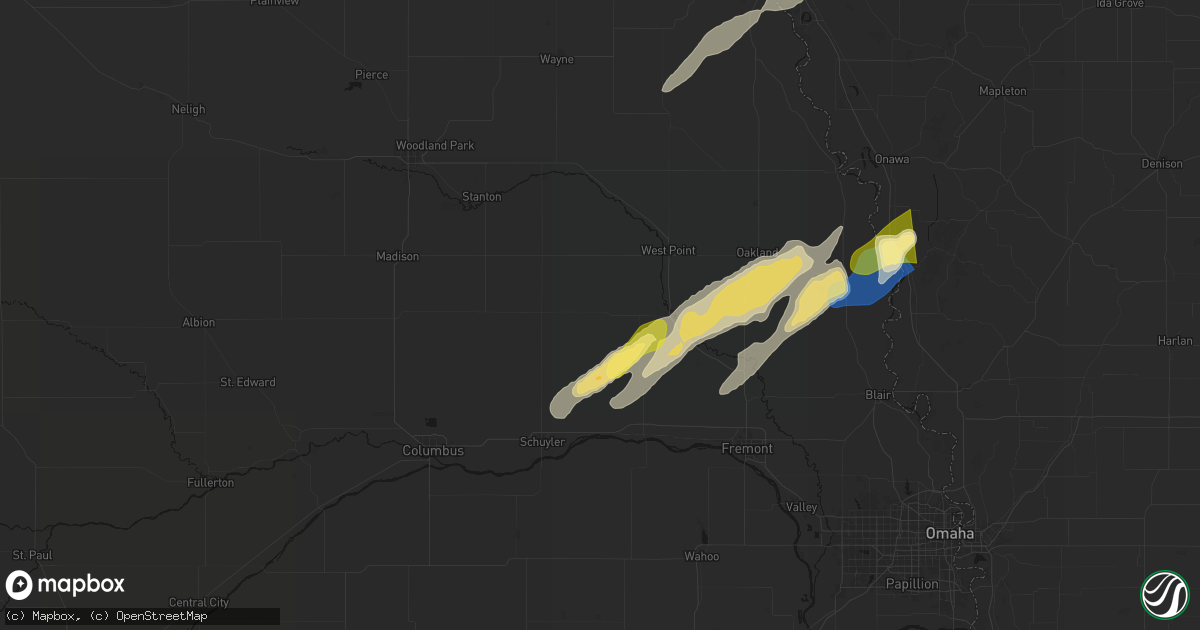 Hail map in Dodge, NE on April 23, 2026