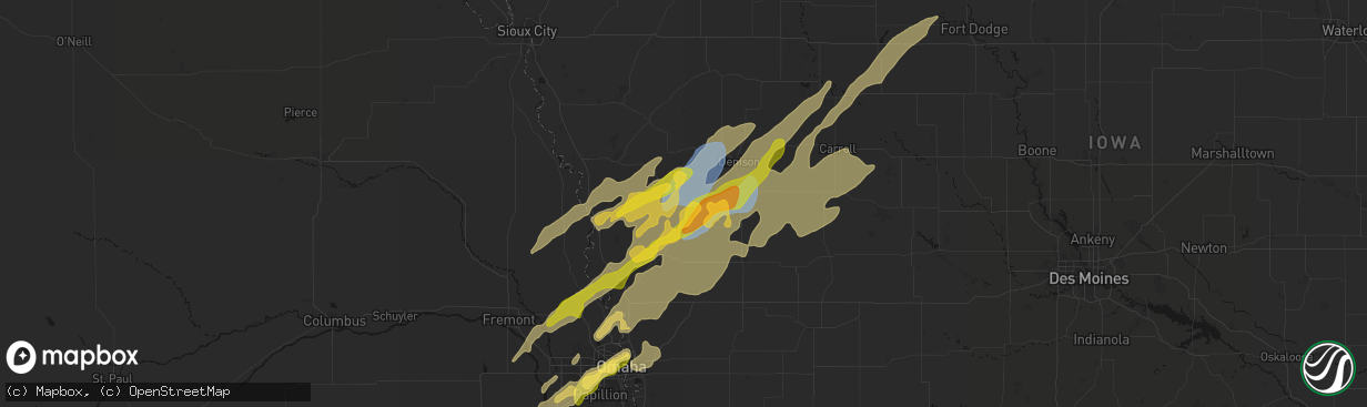 Hail map in Dunlap, IA on April 23, 2026