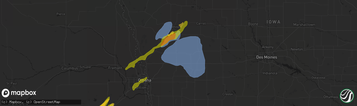 Hail map in Harlan, IA on April 23, 2026