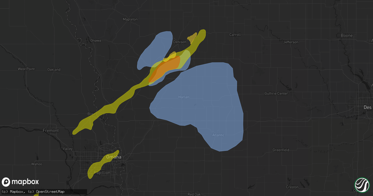 Hail map in Harlan, IA on April 23, 2026