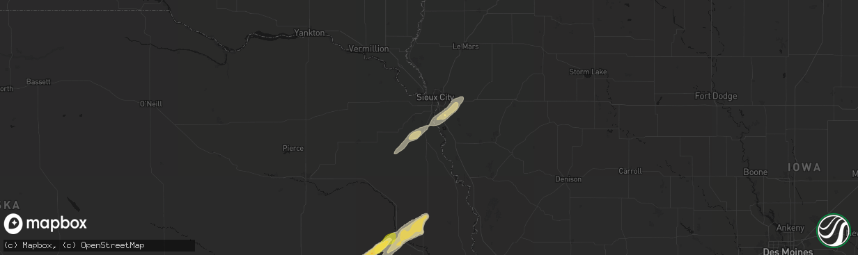 Hail map in Homer, NE on April 23, 2026