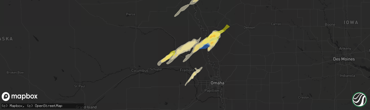 Hail map in Hooper, NE on April 23, 2026
