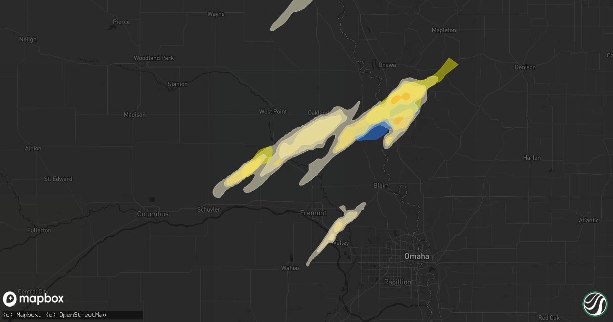 Hail map in Hooper, NE on April 23, 2026