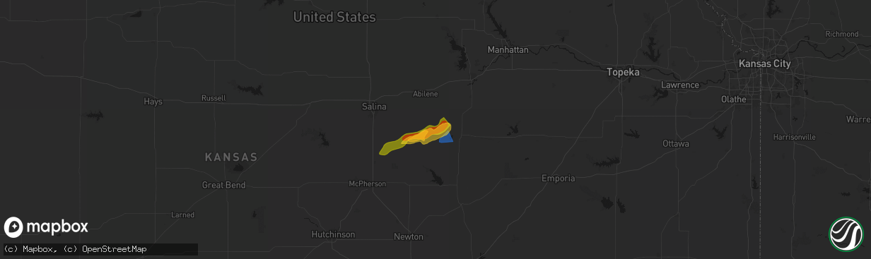 Hail map in Hope, KS on April 23, 2026