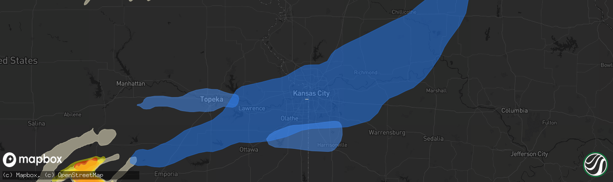 Hail map in Kansas City, KS on April 23, 2026