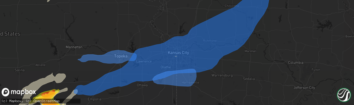 Hail map in Kansas City, MO on April 23, 2026