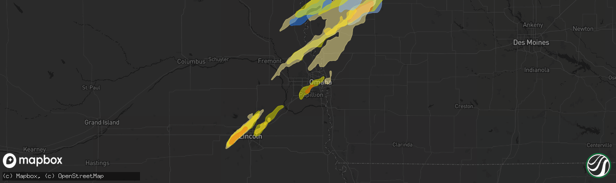 Hail map in La Vista, NE on April 23, 2026