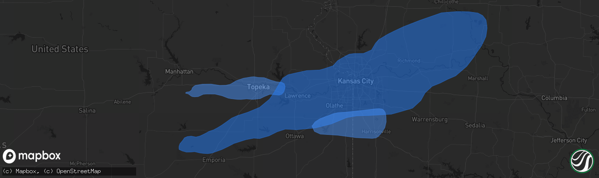 Hail map in Lawrence, KS on April 23, 2026
