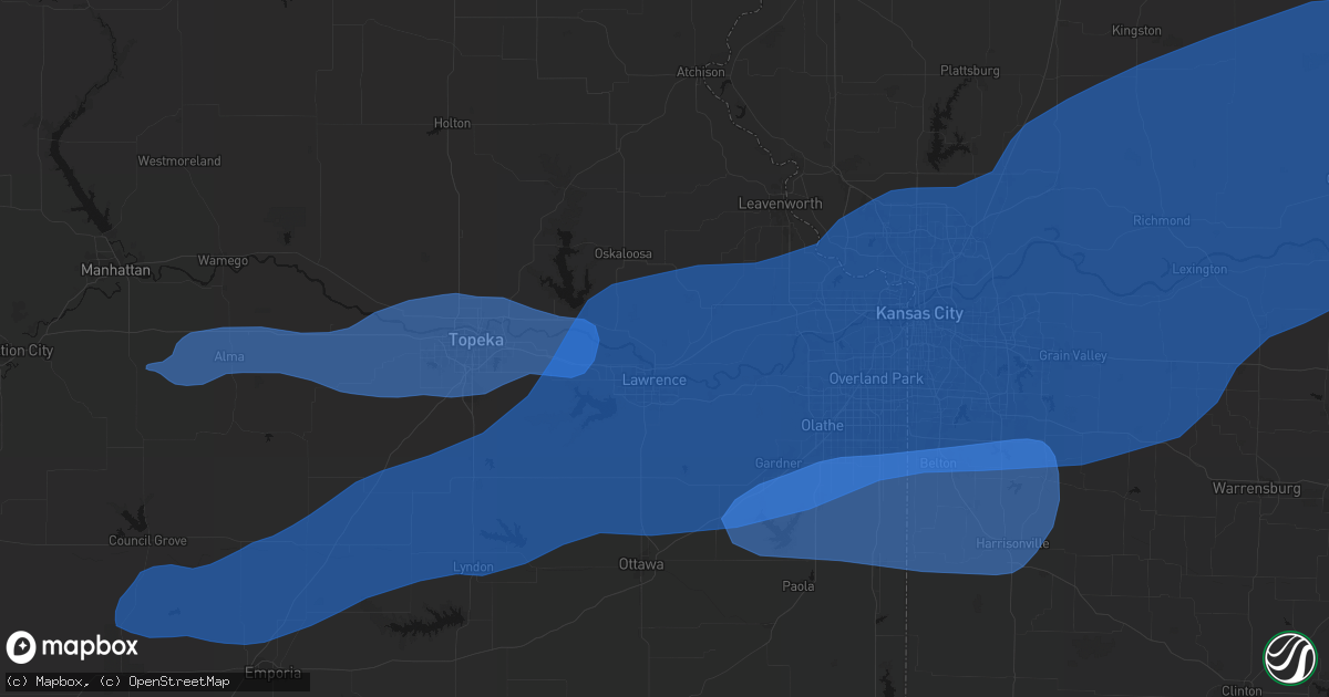 Hail map in Lawrence, KS on April 23, 2026
