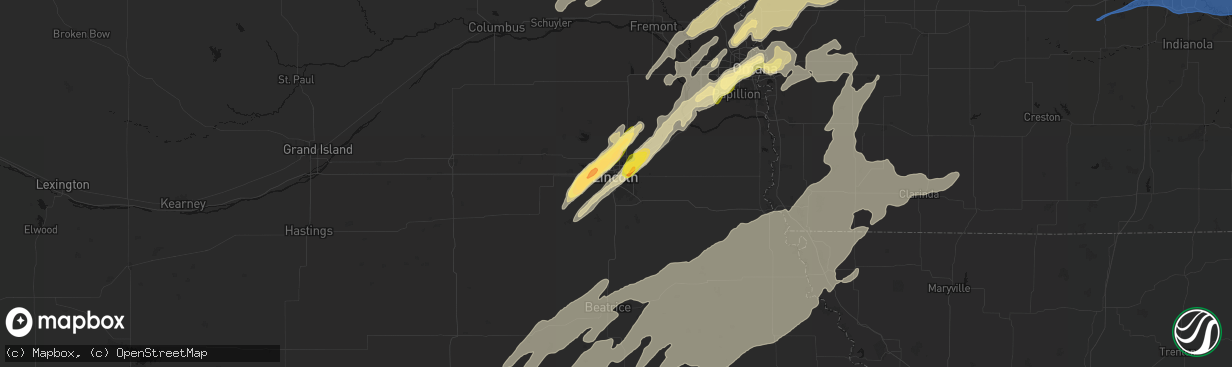 Hail map in Lincoln, NE on April 23, 2026