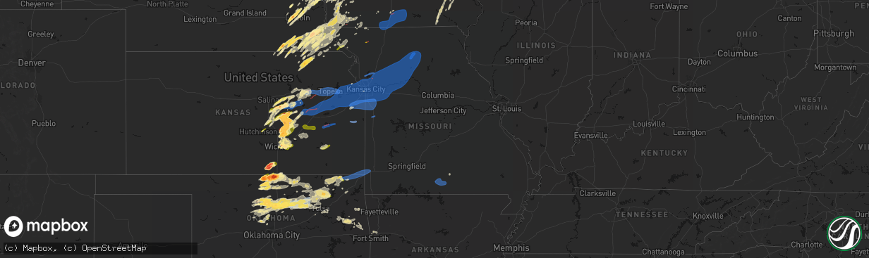 Hail map in Missouri on April 23, 2026