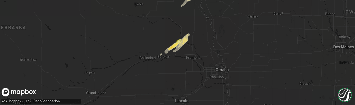 Hail map in North Bend, NE on April 23, 2026